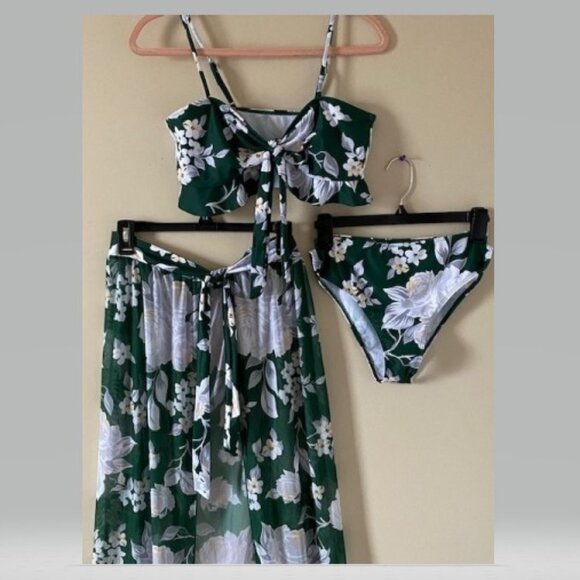 3-Piece Green Floral Swim Set - Picture 2 of 5
